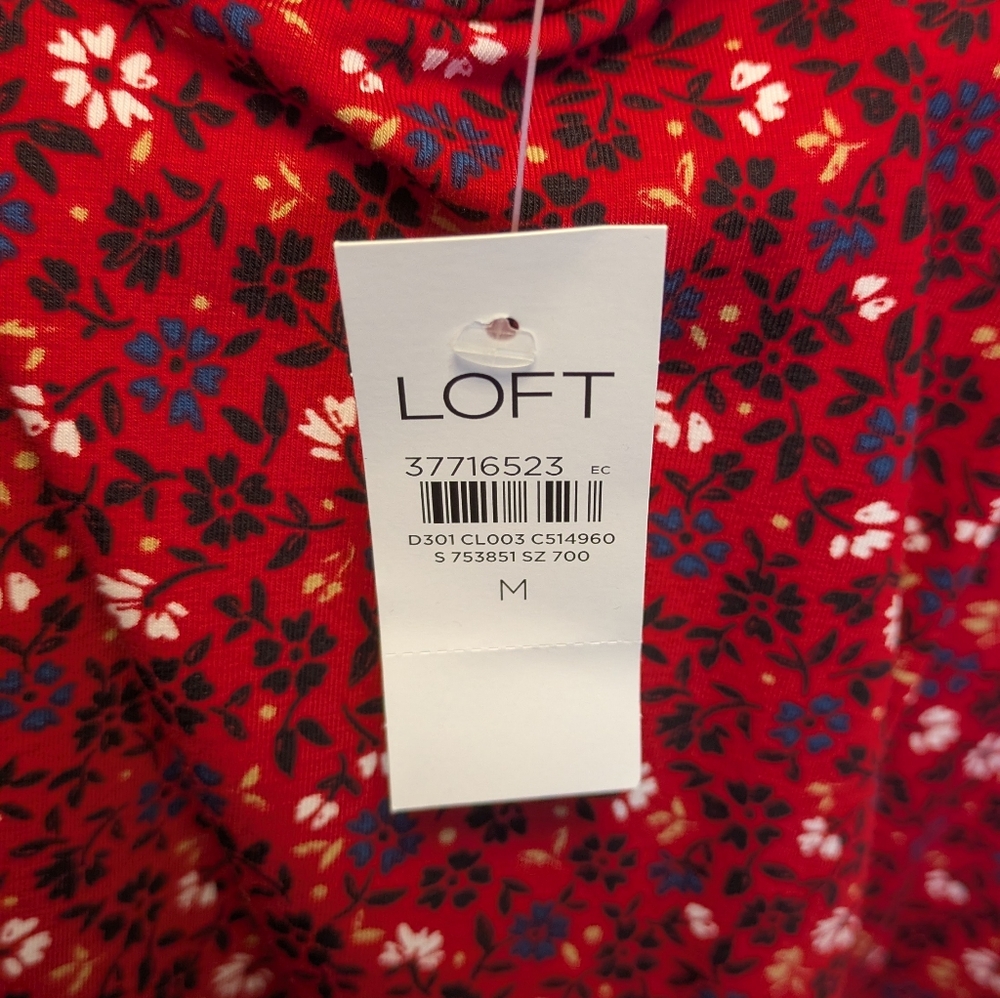 NWT Loft Red Floral Print Mock Neck Long Sleeve Top - Picture 4 of 4